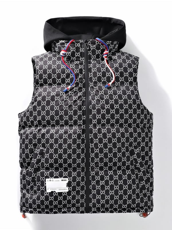 Zimná vesta s kapucňou, bez rukávov, stojací golier, zips, hrubý polyestrový materiál