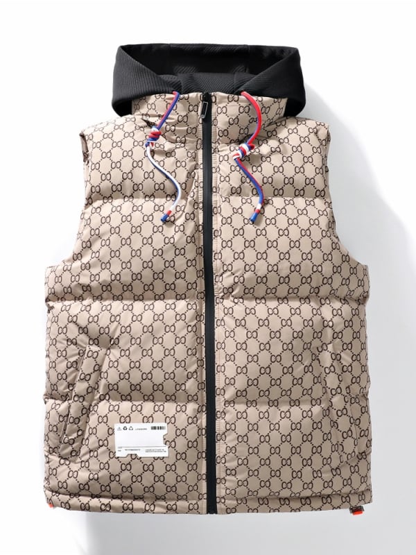 Zimná vesta s kapucňou, bez rukávov, stojací golier, zips, hrubý polyestrový materiál