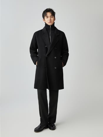 Pánske srsť z čistej vlny, stredná dĺžka, dvojradové zapínanie, obojstranný, klopový golier, vlna >95%