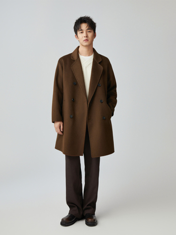 Pánske srsť z čistej vlny, stredná dĺžka, dvojradové zapínanie, obojstranný, klopový golier, vlna >95%