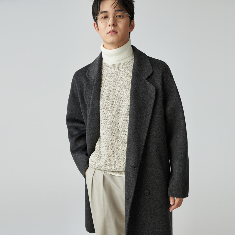 Pánske srsť z čistej vlny, stredná dĺžka, dvojradové zapínanie, obojstranný, klopový golier, vlna >95%