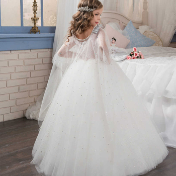 Detské formálne šaty – štýl princeznej s krajkovým plášťom, sieťovaná tkanina, hlavný materiál 95% polyester, podšívka 95%, pre všetky ročné obdobia