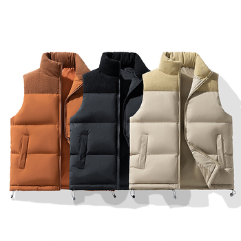 Ανδρικό γιλέκο με παχιά γέμιση από πούπουλο-βαμβάκι, χωρίς μανίκια, σχέδιο color-block, εξωτερικό πολυεστέρα, επένδυση από ακέτα ίνες