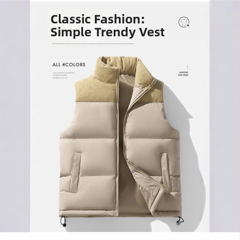 Vyrų stora pūko-pamuko liemenė be rankovių, spalvų blokavimo raštas, poliesterio išorė