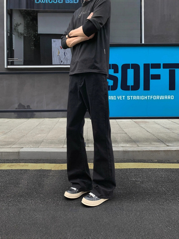 Мъжки дънки, памучен деним, свободна кройка, среден талия, копче за закопчаване, средна еластичност