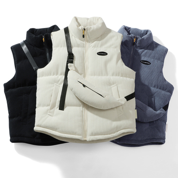 Pánska kordurová bavlnená vesta bez rukávov - voľný strih, hrubý materiál, 3D patch vrecká, polyesterové podšitie