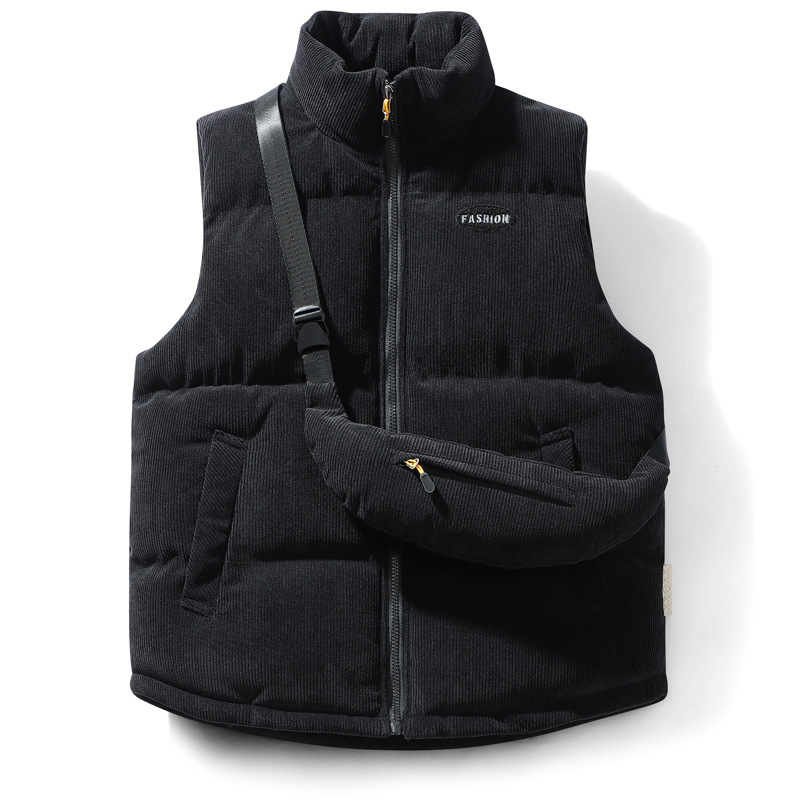 Pánska kordurová bavlnená vesta bez rukávov - voľný strih, hrubý materiál, 3D patch vrecká, polyesterové podšitie