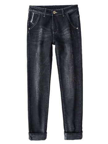 Muške traperice s flis podstavom, ravni kroj, zatvarač, isprao denim, za proljeće