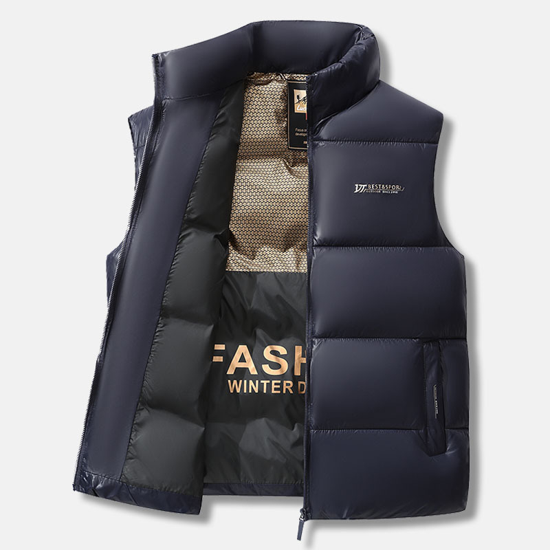 Pánska vesta bez rukávov, Kórejský štýl, úzky strih, hlavný materiál Nylon/Poliamid, výplň Poliester, podšívka Poliester