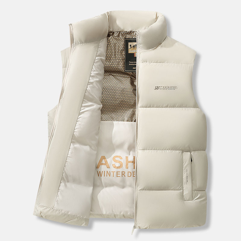 Pánska vesta bez rukávov, Kórejský štýl, úzky strih, hlavný materiál Nylon/Poliamid, výplň Poliester, podšívka Poliester
