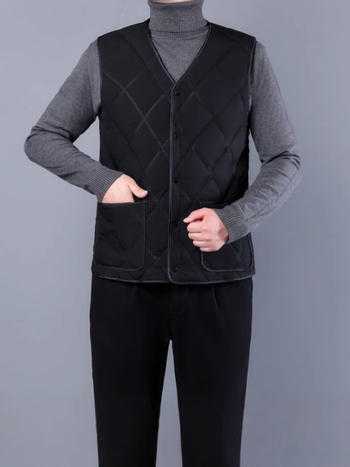 Bavlnená vesta s fleecovým podšitím, V-krk, bez kapucne, priliehavý strih, bočné vrecká