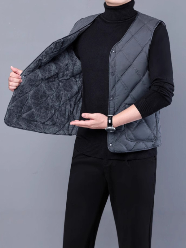 Bavlnená vesta s fleecovým podšitím, V-krk, bez kapucne, priliehavý strih, bočné vrecká