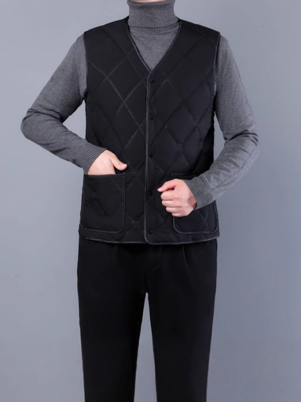 Bavlnená vesta s fleecovým podšitím, V-krk, bez kapucne, priliehavý strih, bočné vrecká