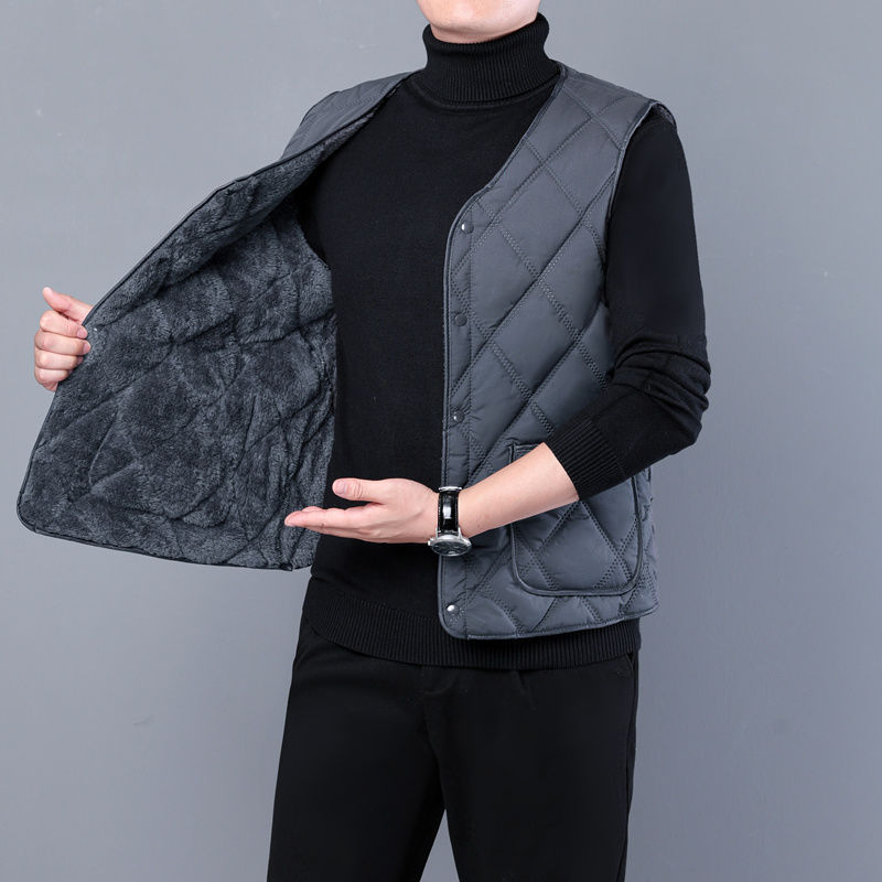 Bavlnená vesta s fleecovým podšitím, V-krk, bez kapucne, priliehavý strih, bočné vrecká