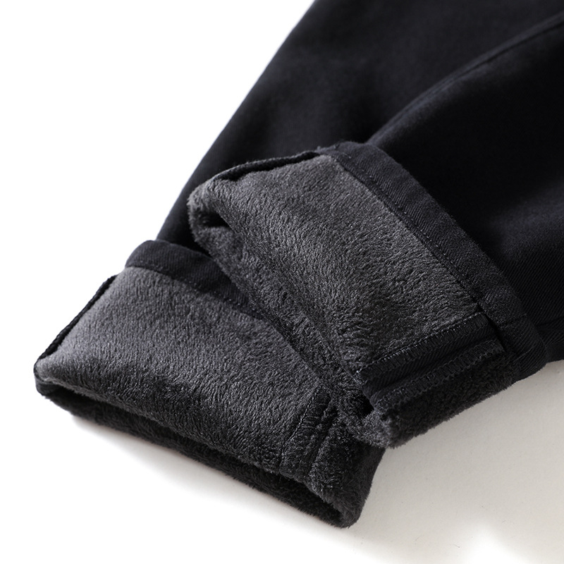 Jeansi denim bărbați, căptușiți cu fleece pentru iarnă, croială dreaptă, talie medie, fermoar, stil coreean, 98% bumbac