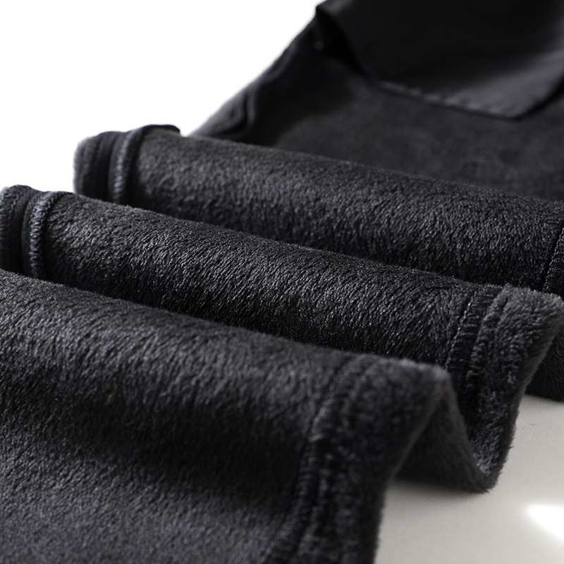 Jeansi denim bărbați, căptușiți cu fleece pentru iarnă, croială dreaptă, talie medie, fermoar, stil coreean, 98% bumbac