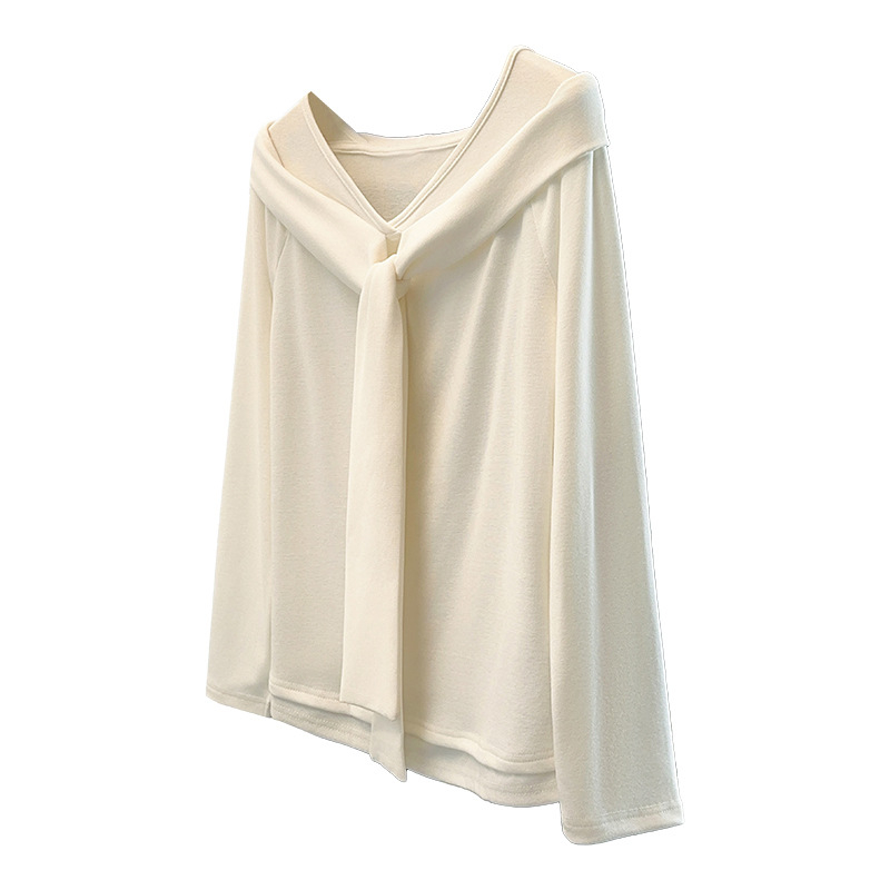 Dámske bavlnené tričko s jedným ramenom a dlhým rukávom, blokový vzor, 50–70% bavlna, V-krk, rovný strih, japonsko-kórejský štýl