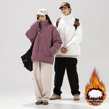 Unisex paltas su poliesterio–medvilnės užpildo, Korėjos stiliaus kardiganas, laisvas kirpimas, užtrauktukas, stovima kakla, vienoda spalva, šiltas žiemai, pamušalas poliesteris