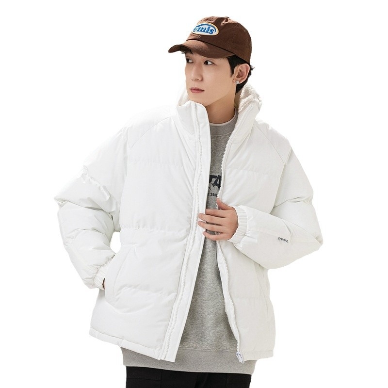 Unisex kabát s výplňou polyester-pamäť, korejského štýlu kardigán, voľný strih, zips, stojací golier, jednofarebný, teplý na zimu, podšívka polyester