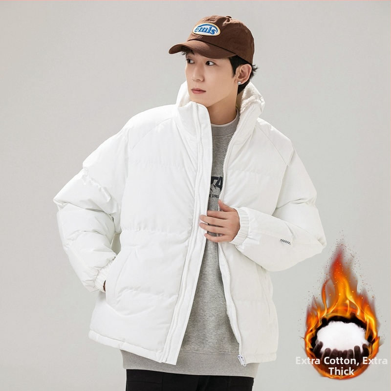 Unisex paltas su poliesterio–medvilnės užpildo, Korėjos stiliaus kardiganas, laisvas kirpimas, užtrauktukas, stovima kakla, vienoda spalva, šiltas žiemai, pamušalas poliesteris