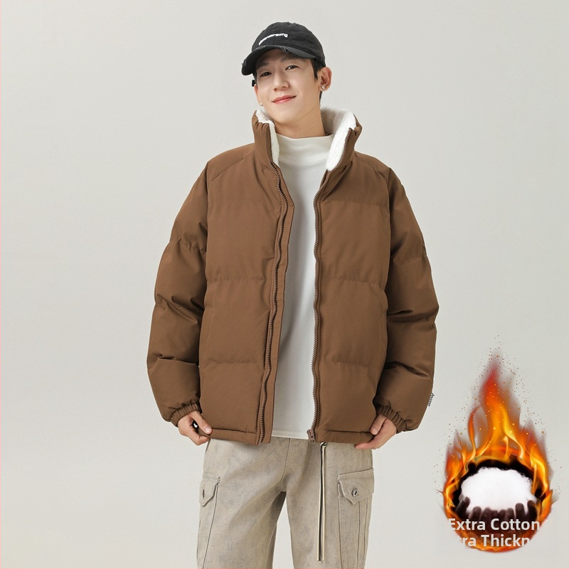 Unisex paltas su poliesterio–medvilnės užpildo, Korėjos stiliaus kardiganas, laisvas kirpimas, užtrauktukas, stovima kakla, vienoda spalva, šiltas žiemai, pamušalas poliesteris