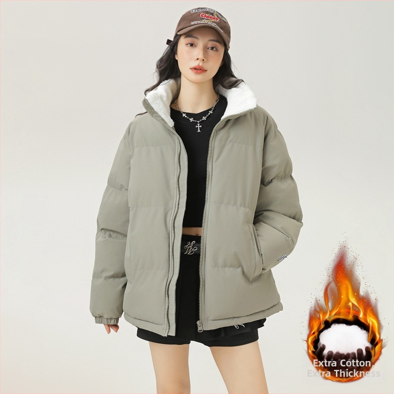 Unisex paltas su poliesterio–medvilnės užpildo, Korėjos stiliaus kardiganas, laisvas kirpimas, užtrauktukas, stovima kakla, vienoda spalva, šiltas žiemai, pamušalas poliesteris