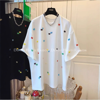 Ženski pamučni T-shirt s vezenom, koreanskog dizajna, kratki rukavi, okrugli ovratnik