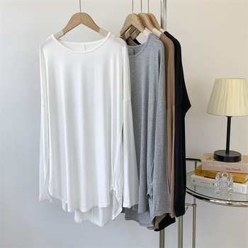 Rochie T‑shirt pentru femei cu mâneci lungi, din bumbac (95%+), guler rotund, lungime medie