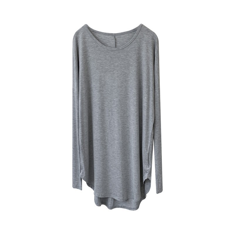 Rochie T‑shirt pentru femei cu mâneci lungi, din bumbac (95%+), guler rotund, lungime medie