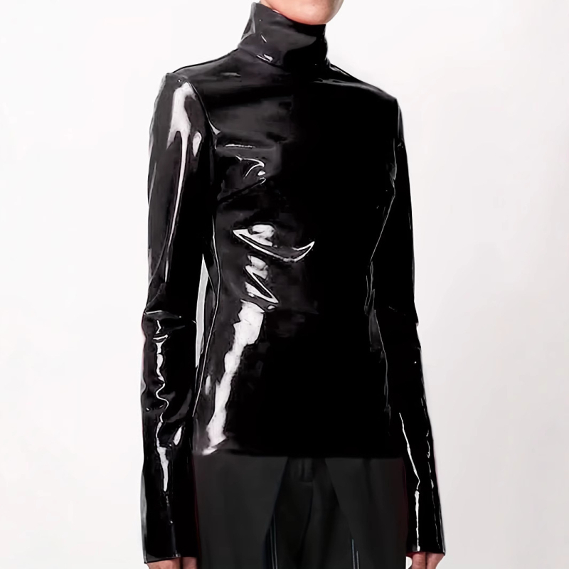 Dámsky pulóver s lesklým povrchom, umelá srsť, vysoký golier, Slim Fit, mestský štýl