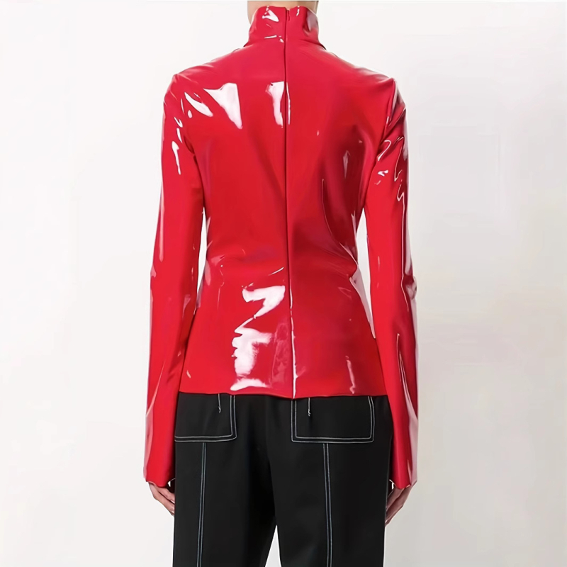 Dámsky pulóver s lesklým povrchom, umelá srsť, vysoký golier, Slim Fit, mestský štýl