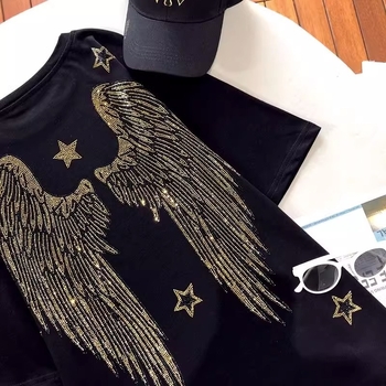 Μπλουζάκι T από βαμβάκι, κοντομάνικη, στρογγυλός λαιμός, φαρδιά γραμμή, εκτύπωση και βαφή