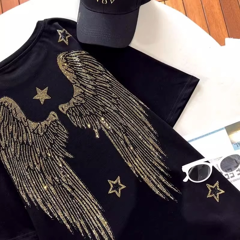 Μπλουζάκι T από βαμβάκι, κοντομάνικη, στρογγυλός λαιμός, φαρδιά γραμμή, εκτύπωση και βαφή