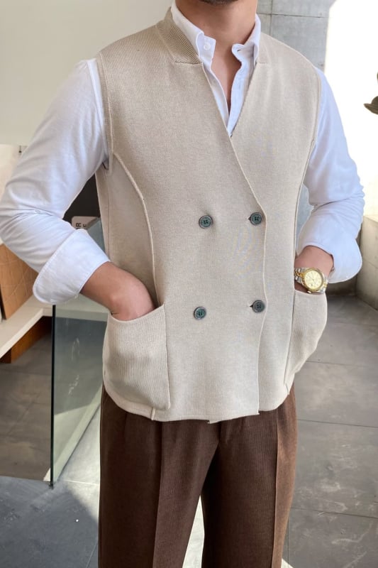 Jesenná pánska vesta v britskom retro štýle, úzky strih, vzor rybia kosť