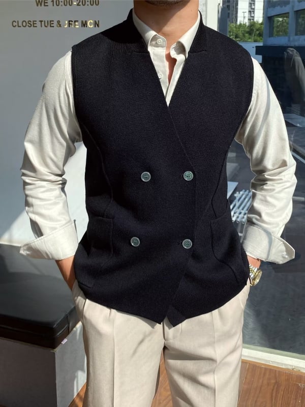 Jesenná pánska vesta v britskom retro štýle, úzky strih, vzor rybia kosť