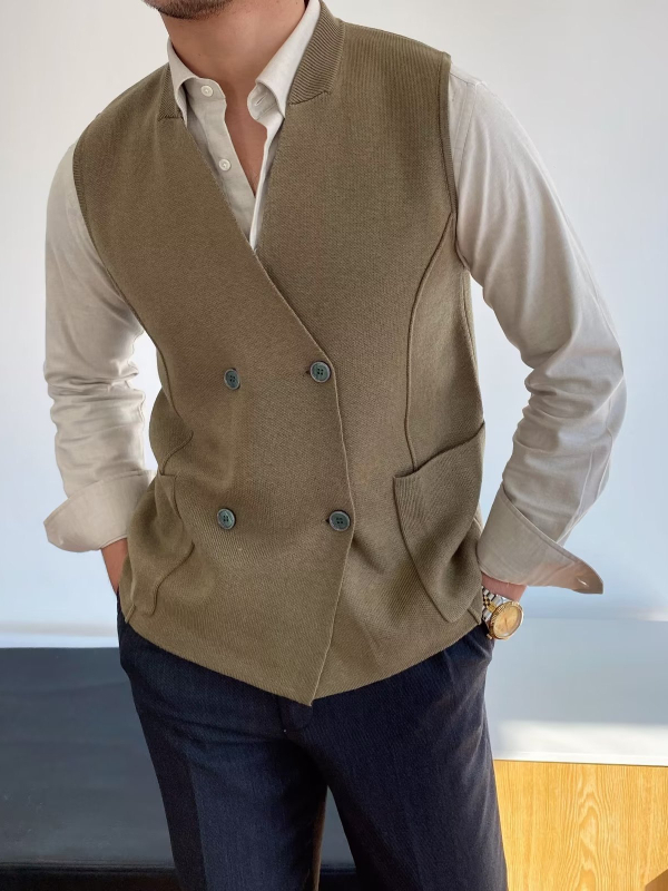 Jesenná pánska vesta v britskom retro štýle, úzky strih, vzor rybia kosť