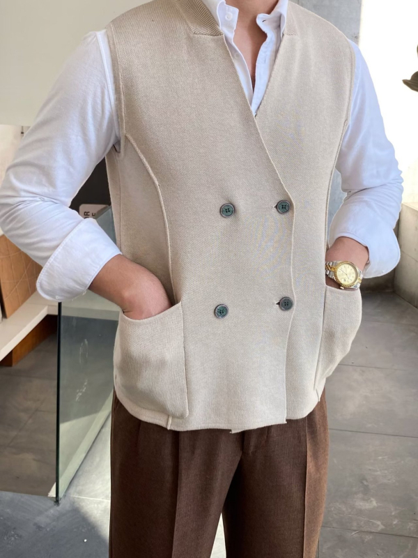 Jesenná pánska vesta v britskom retro štýle, úzky strih, vzor rybia kosť