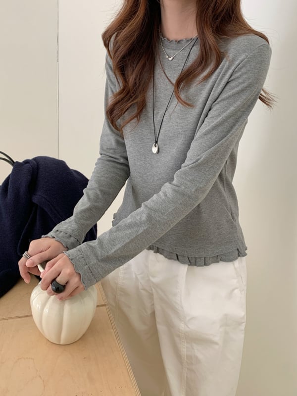 GAGD tricou cu mâneci lungi, stil coreean, guler rotund, croială Slim, amestec de bumbac