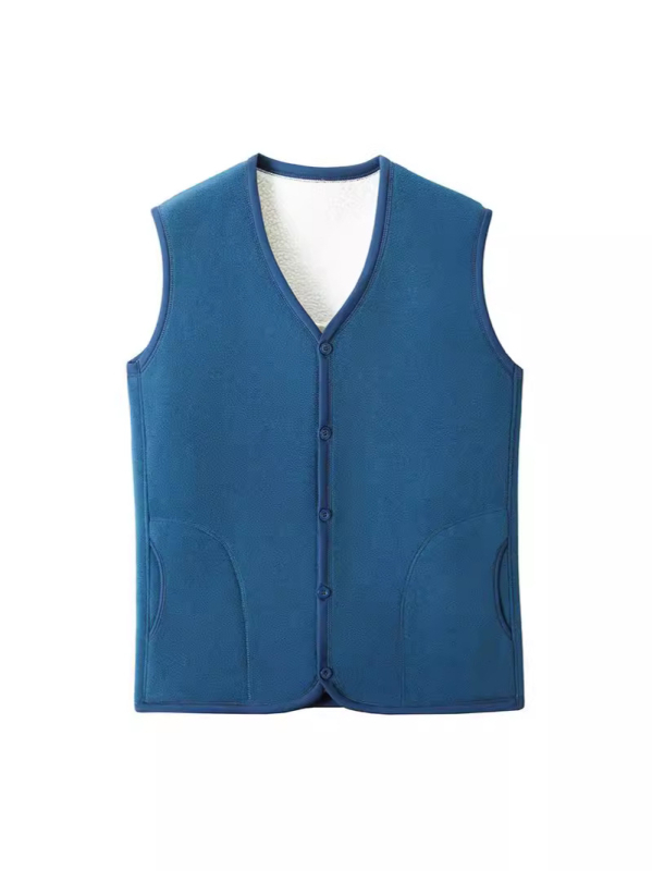 Pánska flisová vesta s fleecovou podšívkou, V-krk, voľný strih, štýl kardigán, viac vreciek