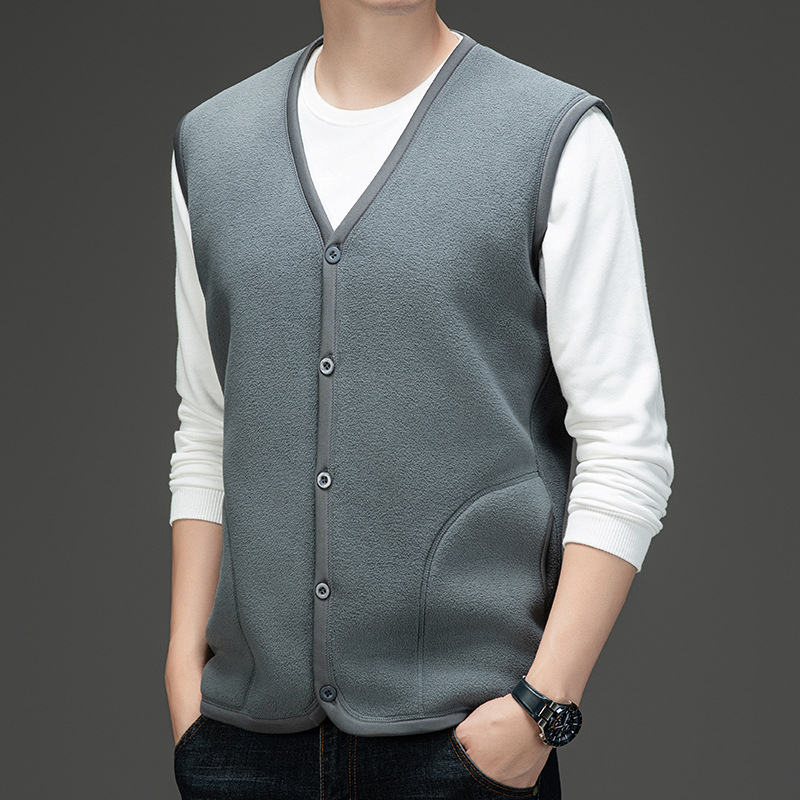 Pánska flisová vesta s fleecovou podšívkou, V-krk, voľný strih, štýl kardigán, viac vreciek