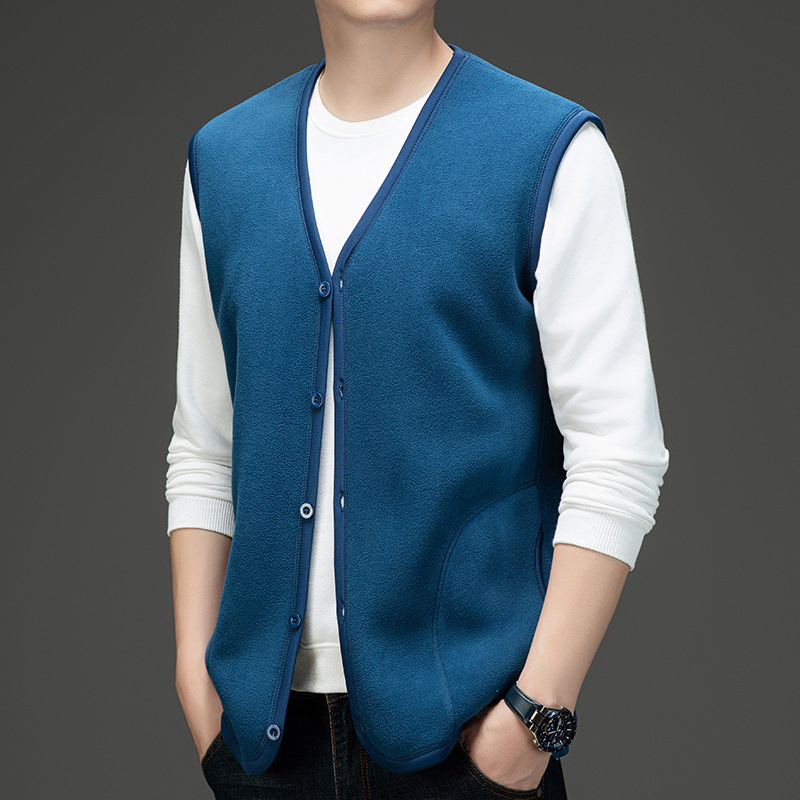 Pánska flisová vesta s fleecovou podšívkou, V-krk, voľný strih, štýl kardigán, viac vreciek