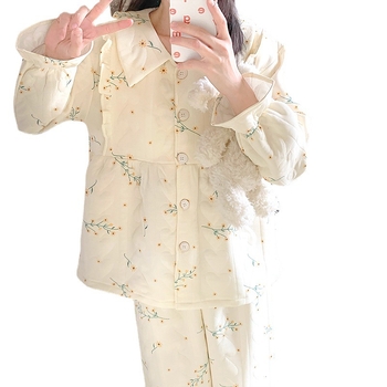 Jesenné–zimné tehotenské pyžamo z ľahkej bavlny s vankúšikmi na prsia, hrubší cardigan, dvojdielny set