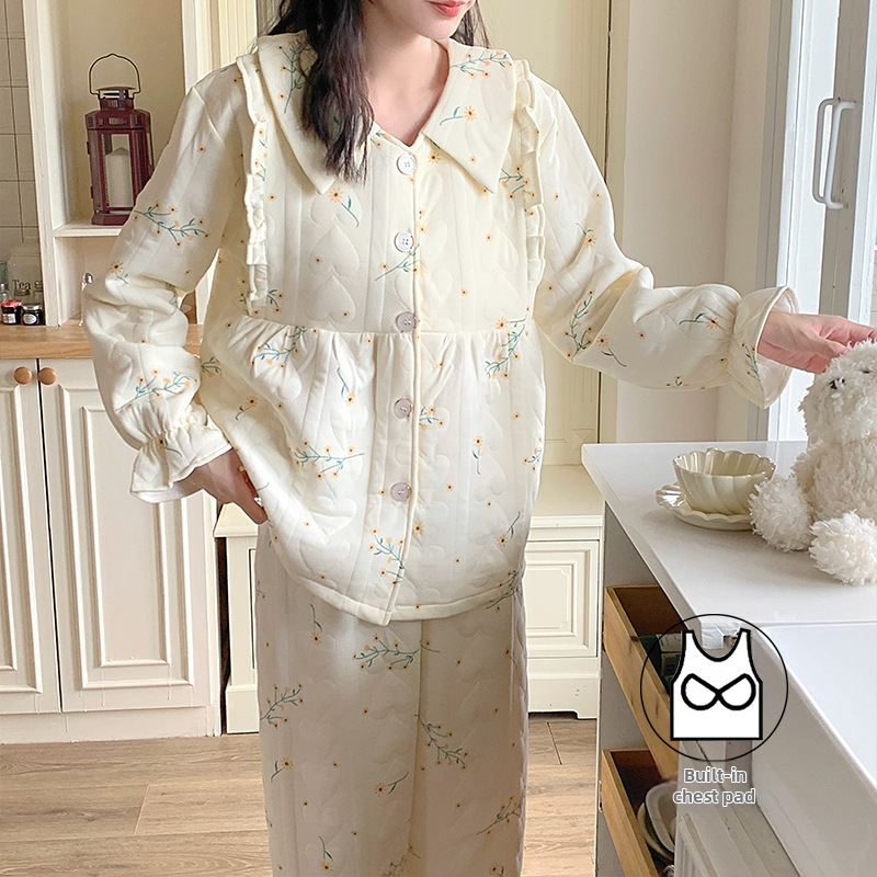 Rudens–ziemas mātes pidžamu komplekts no gaisa kokvilnas, ar krūšu spilventiņiem, biezāks kardigans, divdaļīgs komplekts