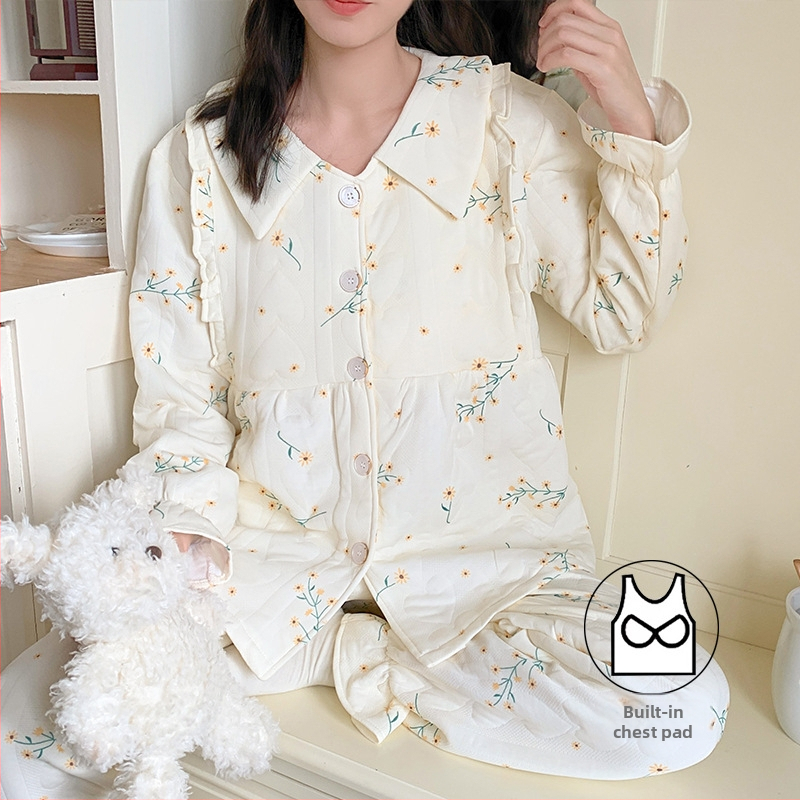 Rudens–ziemas mātes pidžamu komplekts no gaisa kokvilnas, ar krūšu spilventiņiem, biezāks kardigans, divdaļīgs komplekts