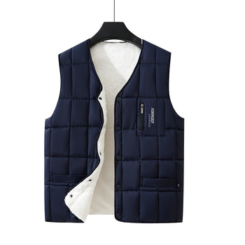 Pánska vesta s výplňou z polyesteru a bavlny, s kapucňou, V-krk, dvojité zapínanie, pruhovaný vzor, hrubá zimná casual