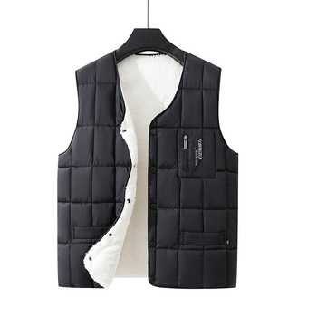 Pánska vesta s výplňou z polyesteru a bavlny, s kapucňou, V-krk, dvojité zapínanie, pruhovaný vzor, hrubá zimná casual