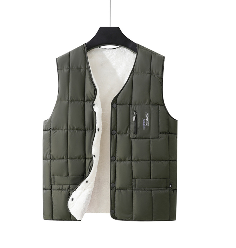 Pánska vesta s výplňou z polyesteru a bavlny, s kapucňou, V-krk, dvojité zapínanie, pruhovaný vzor, hrubá zimná casual