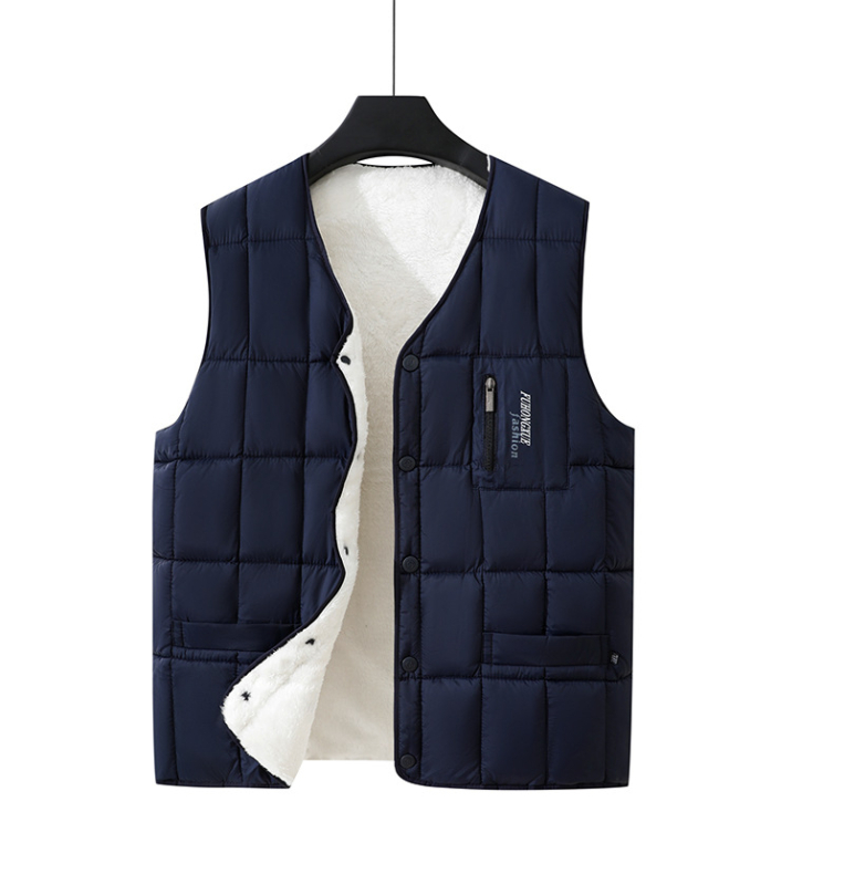 Pánska vesta s výplňou z polyesteru a bavlny, s kapucňou, V-krk, dvojité zapínanie, pruhovaný vzor, hrubá zimná casual