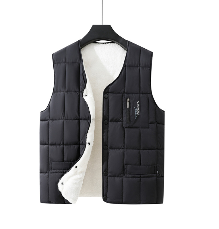 Pánska vesta s výplňou z polyesteru a bavlny, s kapucňou, V-krk, dvojité zapínanie, pruhovaný vzor, hrubá zimná casual