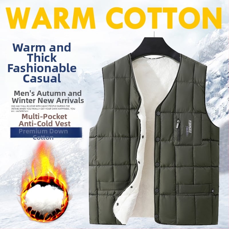 Pánska vesta s výplňou z polyesteru a bavlny, s kapucňou, V-krk, dvojité zapínanie, pruhovaný vzor, hrubá zimná casual